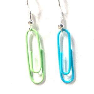 Handmade Green & Turquoise Paper Clip Earrings Women Teacher Gift